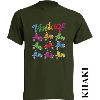 Pánské oblečení levne-bavlnene-tricko-potisk-moped Barva: Khaki, velikost: S