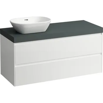 Koupelnový nábytek LAUFEN LANI Modulární sestava 1200, umyvadlová deska 65 mm (.266 šedá traffic), s výřezem vlevo, se 2 zásuvkami 1185x495, Bílá lesklá - H4055721122611