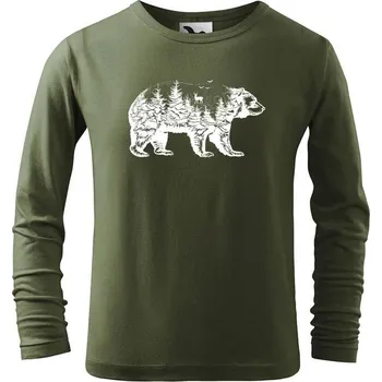 DOBRÝ TRIKO Dětské triko a potiskem Medvěd Velikost: 134/8 let, Barva: Khaki