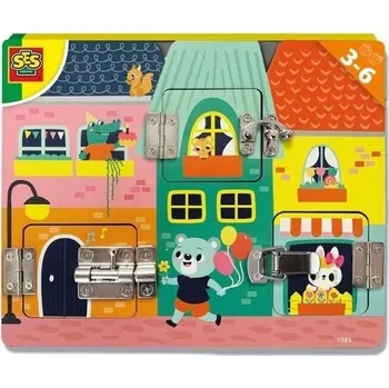 Dřevěná hračka SES CREATIVE TABULE SE ZÁMKY A ZÁPADKAMI 14694