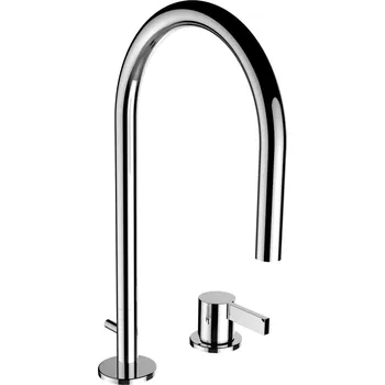 Vodovodní baterie LAUFEN Kartell LAUFEN Umyvadlová dvouotvorová páková baterie s otočným výtokem 166 mm, průtok 5,3 l/min, s ovládáním táhla automatické výpusti, bez výpusti, chrom 1x1, no colour - H3113320042231