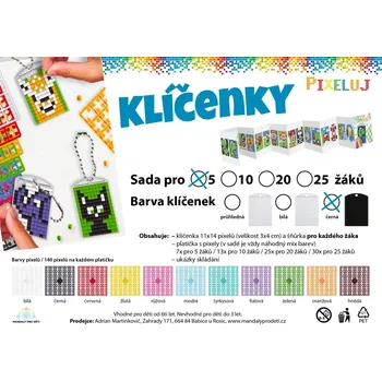 Pixel klíčenky 5 žáků, Černá (Varianty pro 5, 10, 20, 25 žáků)