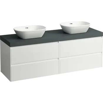 Koupelnový nábytek LAUFEN LANI Modulární sestava 1600, umyvadlová deska 65 mm (.266 šedá traffic), s výřezy vlevo a vpravo, se 4 zásuvkami: zásuvkový element 800 pravý + zásuvkový element 800 levý 1570x495, Bílá mat - H4055941122601