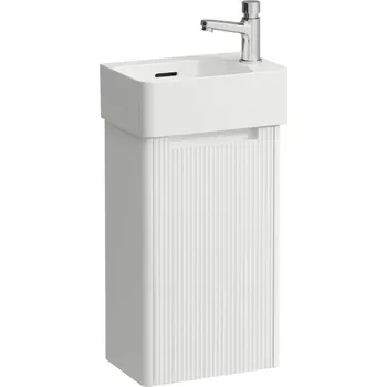 Koupelnový nábytek LAUFEN JUNA|VAL Umývátko VAL H815280 se skříňkou JUNA H411562, 1 dvířka, závěsy dveří vpravo. Lze instalovat standardní nebo prostorově úsporný sifon H894250. 340x220, Šedá traffic - H8632802661061