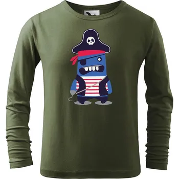 Dětská móda DOBRÝ TRIKO Dětské bavlněné triko Příšerka pirát Velikost: 134/8 let, Barva: Khaki