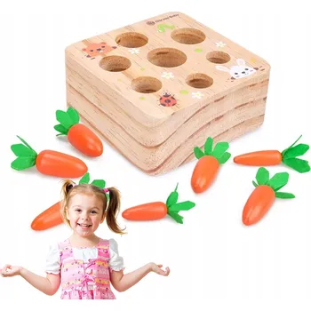 Dřevěná hračka Montessori Hračka Třídič Kostek Dřevěný Vozík Mrkve