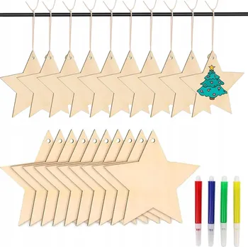 Vánoční dekorace 36 Dřevěných HVĚZDIČEK Vánočních Ozdob k Malování + JUTOVÝ PROVAZ DYZ