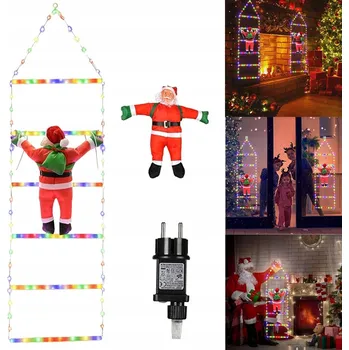 Vánoční dekorace VÁNOČNÍ LED DEKORACE Mikuláš ŠPLHAJÍCÍ PO ŽEBŘÍKU SVÍTÍCÍ 120CM