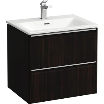 Nábytek LAUFEN PALACE Umyvadlo slim se skříňkou 60 cm, se 2 zásuvkami, vč. dělícího systému do zásuvek. Lze instalovat standardní nebo prostorově úsporný sifon H894250, s držákem z eloxovaného hliníku 600x450, Tmavěhnědý jilm - H8607022631041