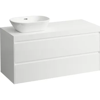 Koupelnový nábytek LAUFEN LANI Modulární sestava 1200, umyvadlová deska 65 mm (.260 bílá mat), s výřezem vlevo, se 2 zásuvkami 1185x495, Bílá lesklá - H4045721122611