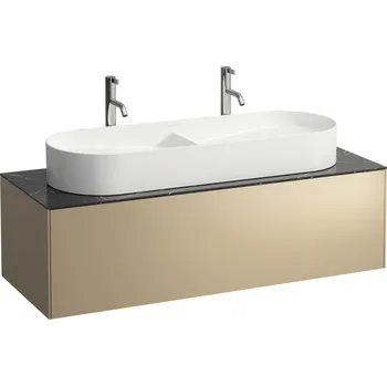 Koupelnový nábytek LAUFEN SONAR Skříňka pod umyvadlo, s 1 zásuvkou, pro umyvadlové mísy H812348, H812349, s výřezem uprostřed 1175x455, Zlato & nero marquina - H4054710341401