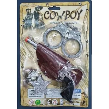 Dětská zbraň SUPER Sada Kovboje: Pistole, Pouzdro A2309, Hvězda Šerifa, Pouta, 4 díly