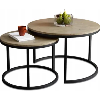 Konferenční stolek Konferenční stolek CREMONA 2v1 Kulatý Set JAPANDI BOHO do obýváku SOFT LOFT