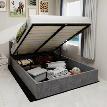 Postel Čalouněná postel dvoulůžko 160x200cm Hydraulická Šedá