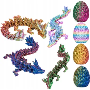 4 KS Drak Křišťálový 3D tisk FIGURKA kloubový flexibilní DRAK VE VEJCI