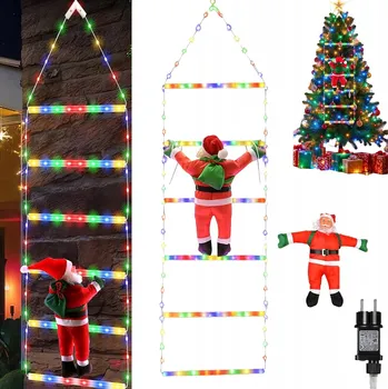 Vánoční dekorace Mikuláš na žebříku vánoční dekorace velká 97 cm svítící LED multicolor