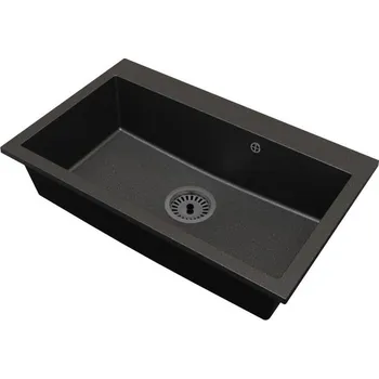 Granitový dřez Granitový dřez ELITE černý s texturou ŽULY + sifon černý 80 x 50 x 21 cm