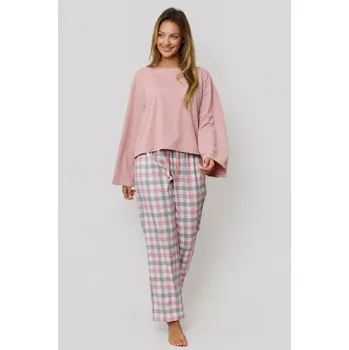 Dlouhé pyžamo Stella. růžovo-šedá 2XL