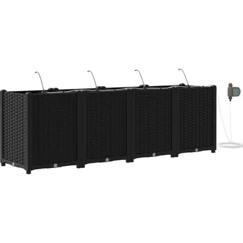 Truhlík vidaXL Zahradní pěstebník 4 pcs Černá 160 x 40 x 53 cm Ocel