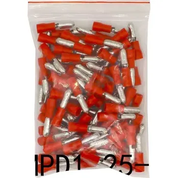 Síťový kabel Konektor KOLÍK 4mm červený, kabel 0,5-1,5mm2, balení 100ks