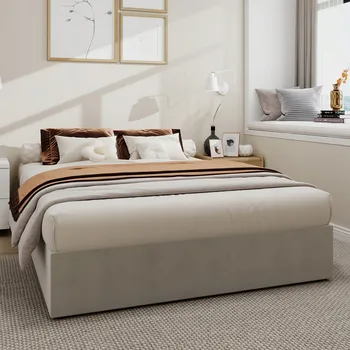 Postel Jednolůžková dřevěná postel Arhatreya 140x200 v odstínech béžové