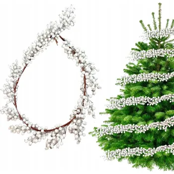 Vánoční dekorace Vánoční girlanda s jeřabinou a hlohem, bílá GIRLANDA NA VÁNOČNÍ STROMEK HLOH 160 cm