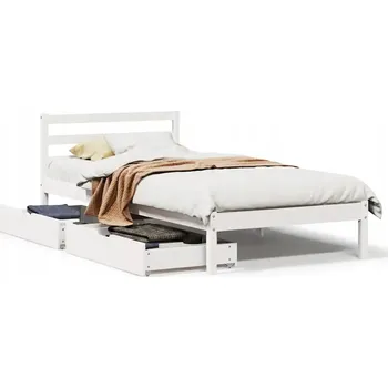 Postel Bílý borovicový rám postele se zásuvkami 205,5 x 95,5 x 69,5 cm