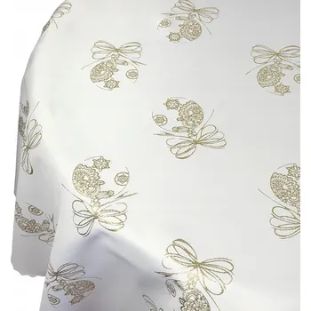 ubrus Oboustranný Vánoční Ubrus Odolný Proti Skvrnám Bílý Zlatý Koule Kruh prům. 150 cm