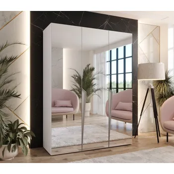 Šatní skříň Elegantní zrcadlová skříň 150 cm SORAYA 3 - bílá / kašmírové úchyty