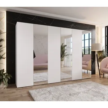 Šatní skříň Velká zrcadlová šatní skříň 300 cm AMARIS 2 - bílá / černé úchyty