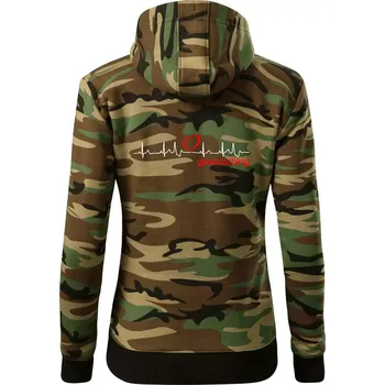 Dámská mikina Moje srdce bije pro Geocaching -text - Dámská mikina trendy zipper s kapucí - S ( Hnědý maskáč )