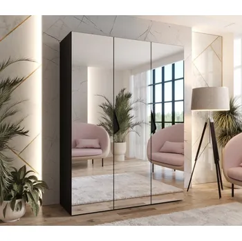 Šatní skříň Zrcadlová šatní skříň 150 cm AMARIS 3 - černá / černé úchyty