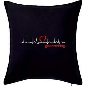 Polštář Moje srdce bije pro Geocaching -text - Polštář 50x50 - 50x50 - Pouze potah ( Černá )