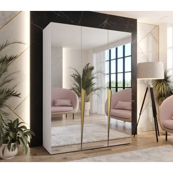 Šatní skříň Elegantní zrcadlová skříň 150 cm SORAYA 3 - bílá / zlaté úchyty