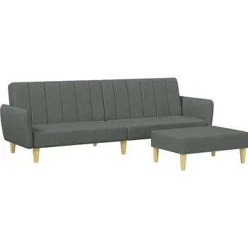 Pohovka VidaXL Rozkládací pohovka pro 2 osoby s podnožkou, tmavě šedá, látka