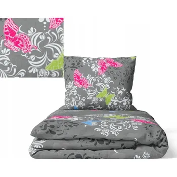 Povlečení Krepové povlečení 200x220 cm + 2x 70x80 cm POLSKÁ VÝROBA, vzor: Motýl šedý