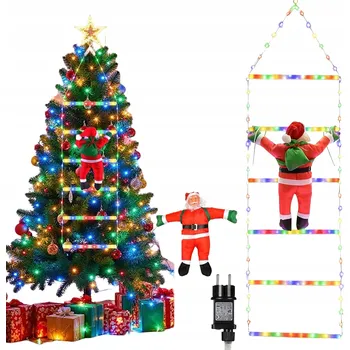 Vánoční dekorace SVATÝ Mikuláš NA ŽEBŘÍKU LEZOUCÍ ŠPLHAJÍCÍ DEKORACE 97cm LED