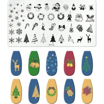 Kovová destička na nehtové razítkování stříbrná s designy - Y012