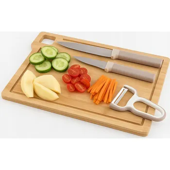 Kuchyňské prkénko Sada na krájení bambusové prkénko 24x33x1 2 nože, škrabka, Altom