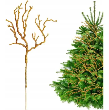 Vánoční dekorace ZLATÁ VĚTVIČKA NA ARANŽOVÁNÍ BROKÁTOVÉ LISTY ZLATÉ OZDOBY NA VÁNOČNÍ STROMEČEK