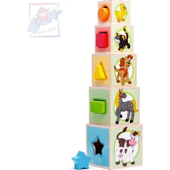Dřevěná hračka WOODY DŘEVO Věž zvířátka set 5 kostek s vkládacími tavry *DŘEVĚNÉ HRAČKY* | 752771