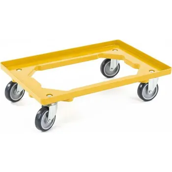 Plošinový vozík Podvozek pod EURO přepravky 600 x 400 mm, otevřený, 2 otočné a 2 pevná kola z šedé gumy, barva žlutá