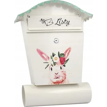 Poštovní schránka Aqbau bílá poštovní schránka ručně malovaná, motiv Králík, tuba