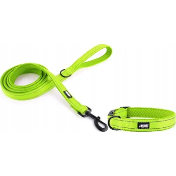 Obojek pro psa Obojek a vodítko pro psa Zelená sada pro středního psa HUGGY DOGGY M