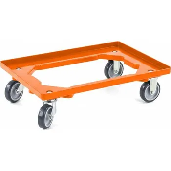 Plošinový vozík Podvozek pod EURO přepravky 600 x 400 mm, otevřený, 2 otočné a 2 pevná kola z šedé gumy, barva oranžová