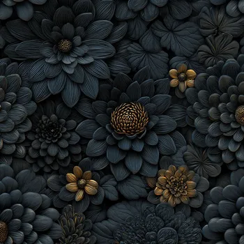 Designová ekokůže (koženka) s potiskem černé 3D květiny Vesia