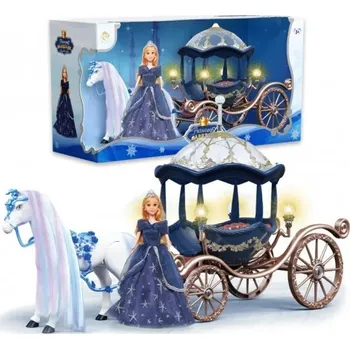 Panenka iMex Toys Princess interaktivní kočár s chodícím koněm a panenkou