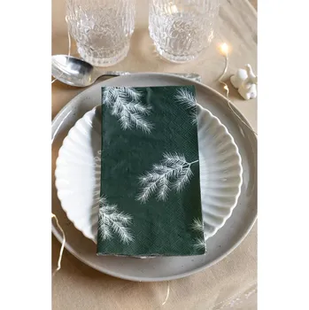 Papírový kapesník STOREFACTORY Papírové ubrousky VINTERGRAN 11x21cm 16ks zelené/dekor větvičky