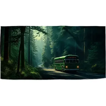 Osuška Sablio Ručník Zelený autobus v lese - 50x100 cm