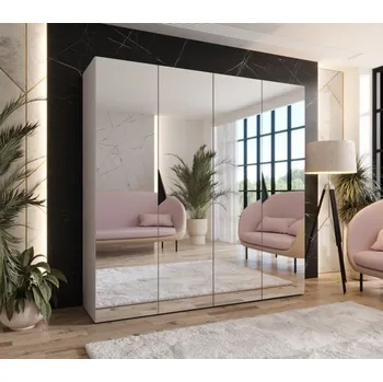 Šatní skříň Čtyřdveřová zrcadlová skříň 200 cm AMARIS 3 - kašmír / černé úchyty